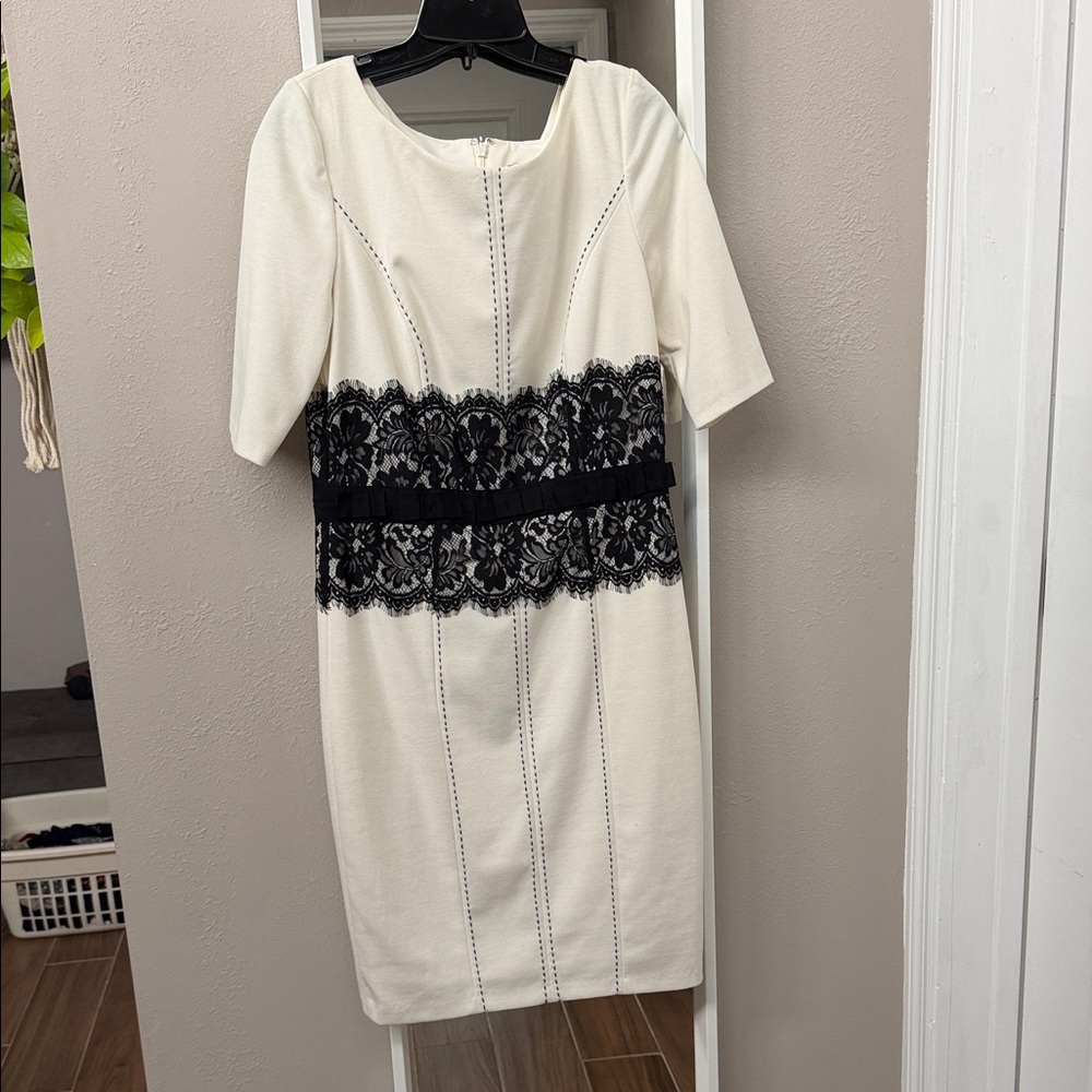 Jax Cream Midi Dress with Black Lace Waistband